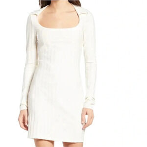NWT Reformation Vittoria Rib Long Sleeve Collared Knit Dress Ivory Size S